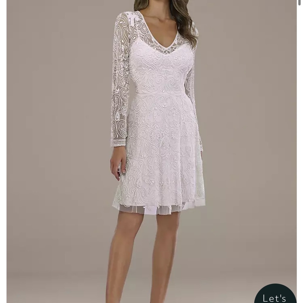 LARA Elegant White Beaded Dress